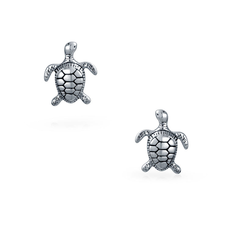 Nautical Hawaiian Tortoise Beach Turtle Stud Earrings Sterling Silver