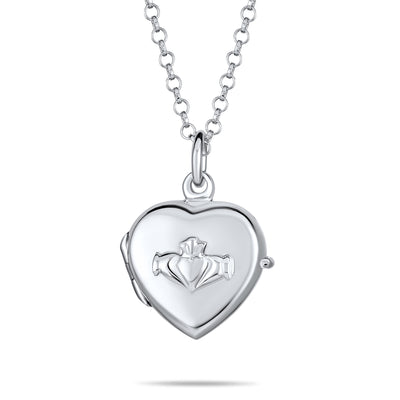 Dainty Celtic Claddagh Locket Necklace Heart Photo Holder for Teens Sterling Silver