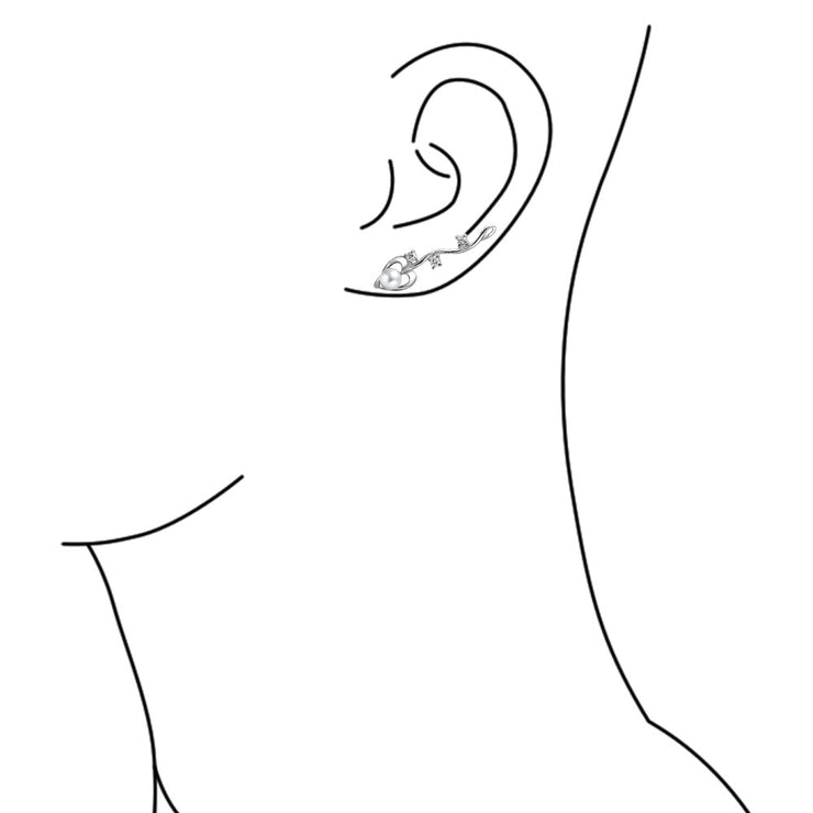 Heart Ear Pin Climbers Climber Earrings Freshwater Cultured Pearl