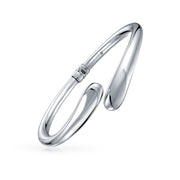 Simple Geometric Bypass Oval Tip Bangle Bracelet in Sterling Silver