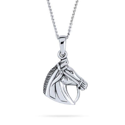 Cowgirl Equestrian Horse-Head Pendant Necklace in Sterling Silver