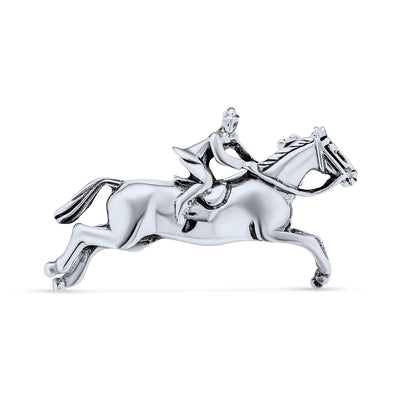 Western Cowgirl Equestrian Brooche Pin in Oxidized Sterling Silver