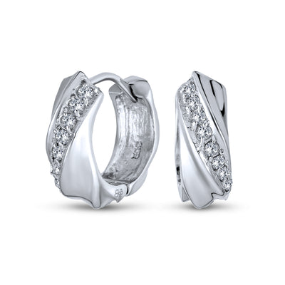 Elegant CZ Hoop Earrings Zirconia Accent Stripe Cross Twist Huggie Silver Men