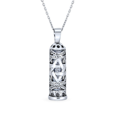 Hanukkah Judaic Star Of David Mezuzah Pendant Necklace Sterling Silver Gift