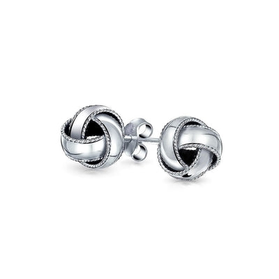 Knot Stud Earrings Ball Woven Braided Edge .925 Sterling Silver 10MM