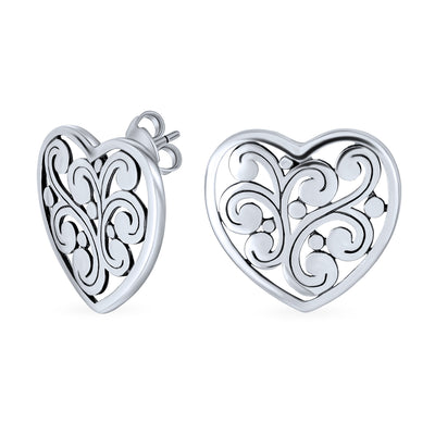 Open Heart Filigree Hearts Lever back Dangle Earrings Rose .925 Silver