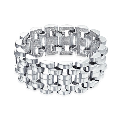 Fashion Panther Curb Chain Link Wide Bracelet Heavy Silver Plated