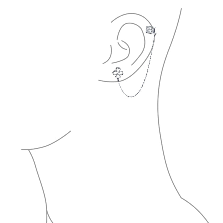 Ayllu Symbol Cartilage Ear Cuff Wrap Lobe Chain Stud Earrings Silver