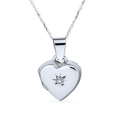 Delicate Flat CZ Necklace Holds Pictures Flower Heart Locket For Teen