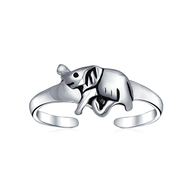 Set of 2 Elephant & Spiral Celtic Swirl Midi Toe Ring Oxidized Sterling Silver