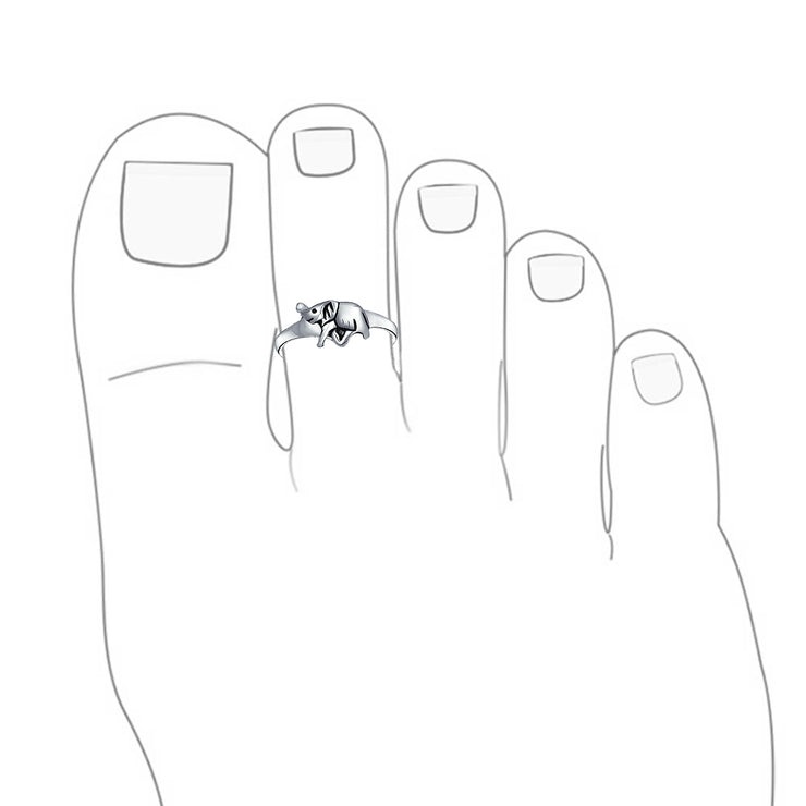 Set of 2 Elephant & Spiral Celtic Swirl Midi Toe Ring Oxidized Sterling Silver