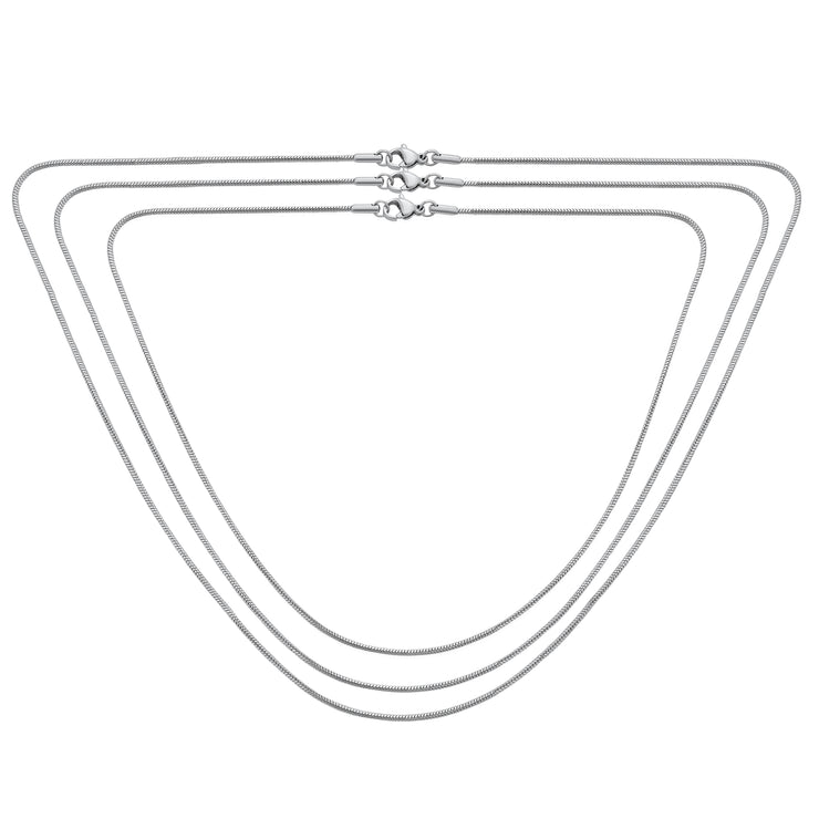 Set of 3 Strong Silver Tone Stainless Steel Snake Chain Necklace 16, 18 & 20Inch
