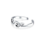 Set of 2 Elephant & Spiral Celtic Swirl Midi Toe Ring Oxidized Sterling Silver