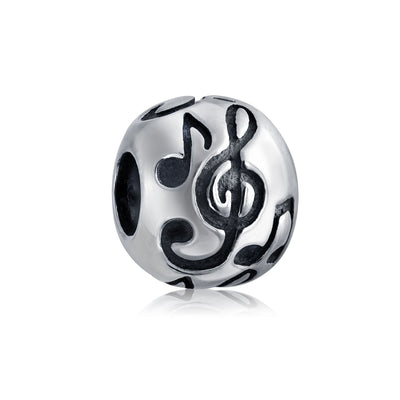 Melody G Clef Music Note Charm Bead in Oxidized Sterling Silver for Bracelets