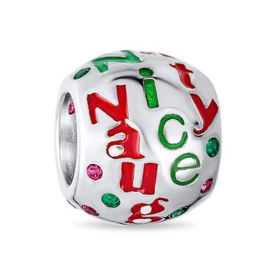 Naughty Nice Christmas Charm Bead Crystal Spacer for European Bracelet