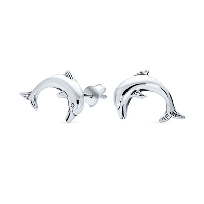 Hawaiian Mermaid Fin Stud Earrings: Sterling Silver Ocean Marine Life Dolphins