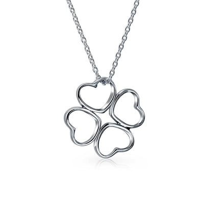 Good Luck Leaf Clover Flower Hearts Pendant Necklace Sterling Silver