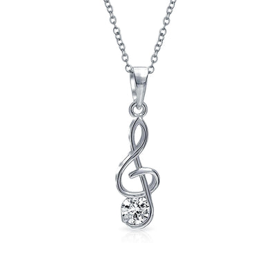 Music Teacher Student Treble Clef Pendant Necklace in Sterling Silver