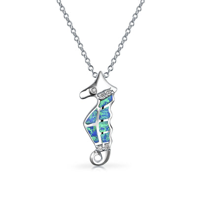 Blue Opal Seahorse Pendant Necklace Sterling Silver Nautical Beach Jewelry for Teens