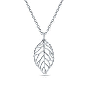 Western Jewelry Leaf Dangling Pendant Necklace .925 Sterling Silver