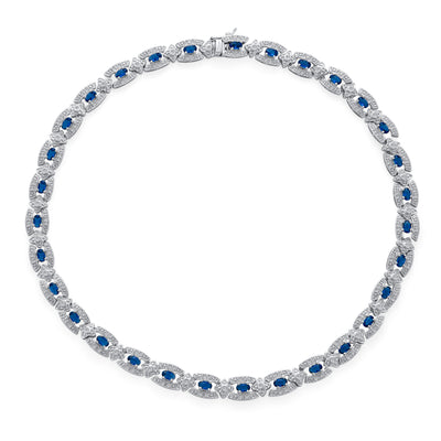 Art Deco Blue CZ Simulated Sapphire Collar Necklace for Prom Silver Plated