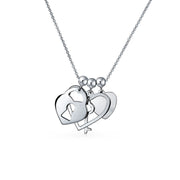 Romantic Lock Key Heart 3 Charm Pendant .925Sterling Silver Necklace