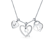 Romantic Lock Key Heart 3 Charm Pendant .925Sterling Silver Necklace