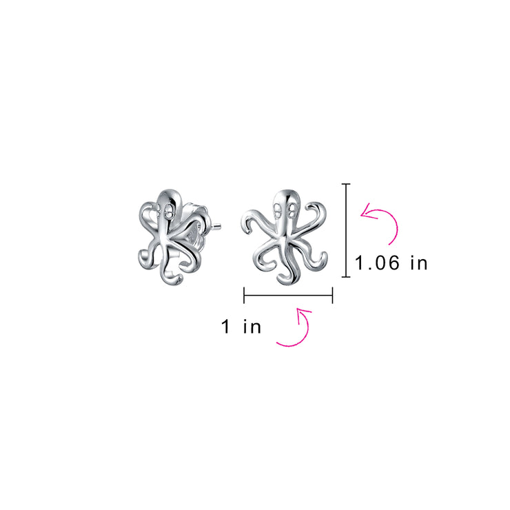 Set of 2 Nautical Ocean Marine Life Lobster and Octopus Stud Earrings Silver