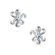 Set of 2 Nautical Ocean Marine Life Lobster and Octopus Stud Earrings Silver