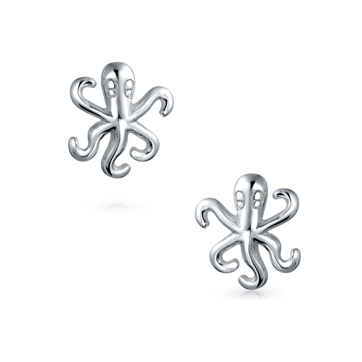 Set of 2 Nautical Ocean Marine Life Lobster and Octopus Stud Earrings Silver