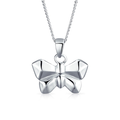 3D Origami Butterfly Garden Insect Pendant Necklace Sterling Silver