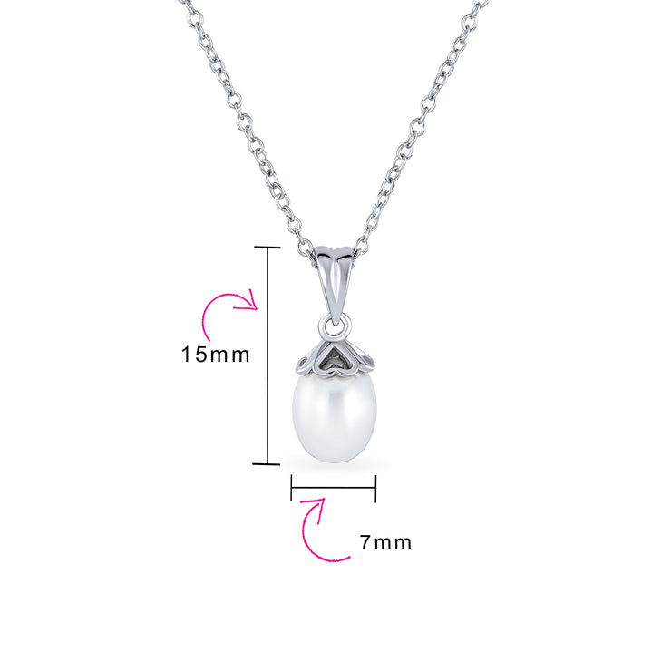 Romantic Hearts Cap White Freshwater Cultured Pearl Pendant Necklace