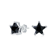 Set of 2 Small Black & Clear Celestial USA CZ Star Stud Earrings Sterling Silver