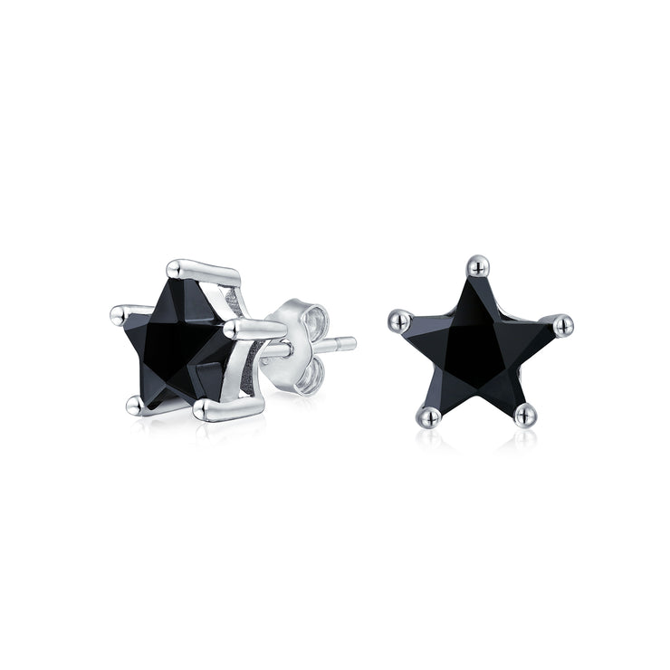 Set of 2 Small Black & Clear Celestial USA CZ Star Stud Earrings Sterling Silver