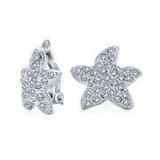 Pave Crystal Starfish Clip On Earrings Non Pierced Ears Silver Plated