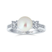 Traditional Cocktail Statement Ring with CZ Band and White Pearl Solitaire