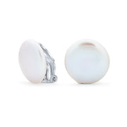 Biwa Coin Freshwater Pearl Clip On Earrings Ear Sterling Silver