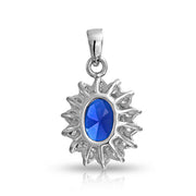 Oval Blue Pendant Imitation Sapphire CZ Halo Crown .925 Sterling Silver