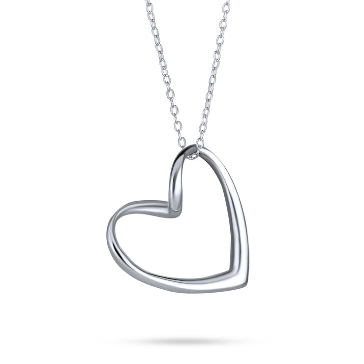 Floating Open Heart Pendant Necklace For Women .925 Sterling Silver