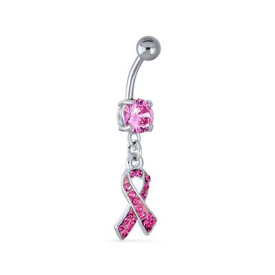 Pink Breast Cancer Survivor Bead Navel Belly Ring Surgical Steel