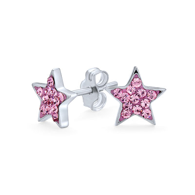 USA Patriotic Rock Stars Pink Celestial Star Stud Earrings in Sterling Silver