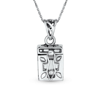 Jesus Fish Cross Memorial Poison Prayer Box Locket Necklace Pendant .925 Silver