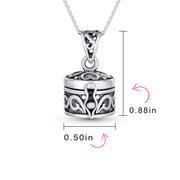 Cross Prayer Box Locket Pendant Black .925 Sterling Silver Necklace