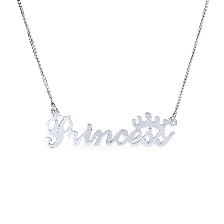 Crown & Princess Word Necklace Pendant Daughter .925Sterling Silver
