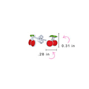 Set of 2 Small Summer Fruit Red Strawberry Cherry Stud Earrings Sterling Silver