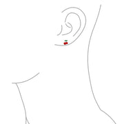 Set of 2 Small Summer Fruit Red Strawberry Cherry Stud Earrings Sterling Silver