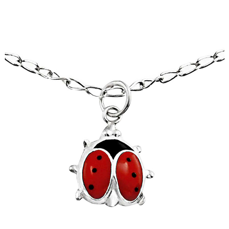 Red Ladybug Garden Dangle Charm Anklet Ankle Bracelet Sterling Silver