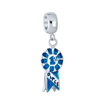 1st Place Blue Winner Circle Dangle Charm Bead .925 Sterling Silver