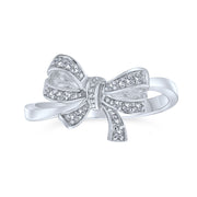 Vintage Style Bridal Pave CZ Ribbon Bow Ring .925 Sterling Silver