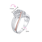 Romantic Two Tone Cocktail Statement Ring with CZ Accent & Infinity Heart Design